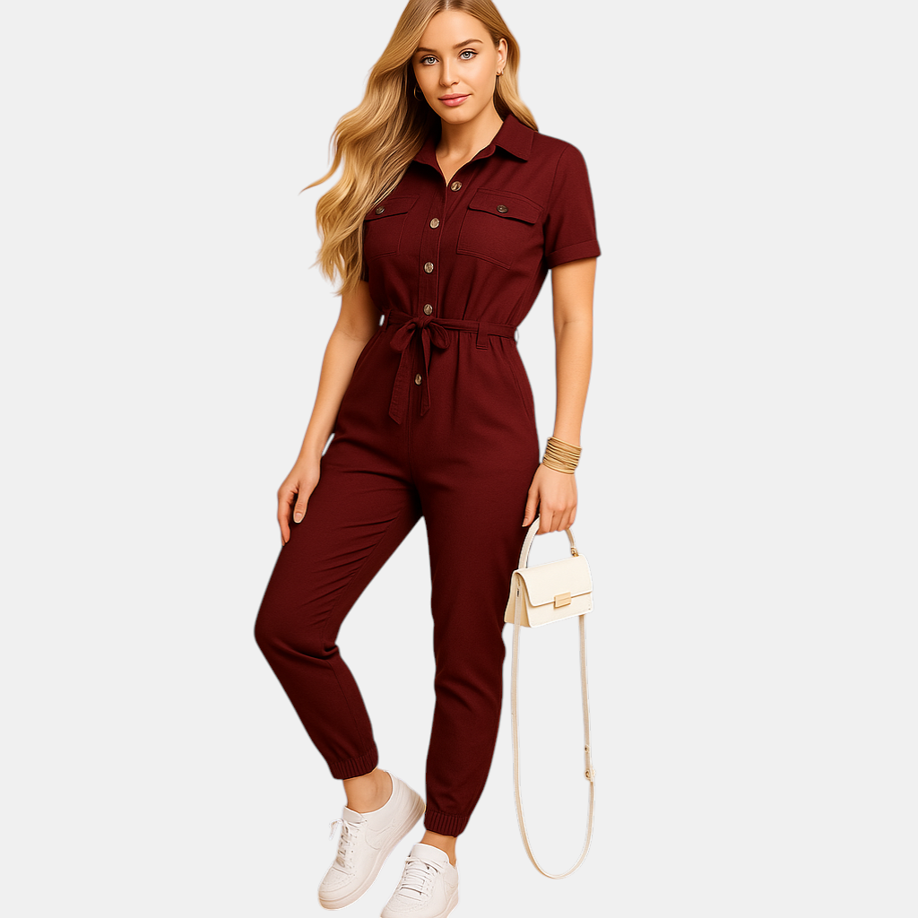 Dames jumpsuit met getailleerde pasvorm en knoopsluiting, perfect voor werk, brunch of een avondje uit
