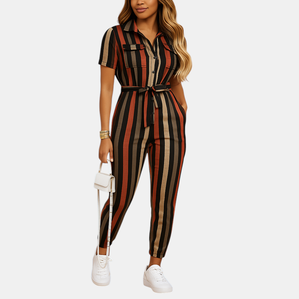 Dames jumpsuit met getailleerde pasvorm en knoopsluiting, perfect voor werk, brunch of een avondje uit