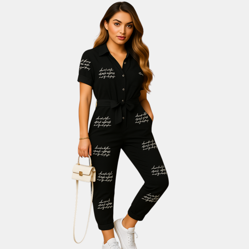 Dames jumpsuit met getailleerde pasvorm en knoopsluiting, perfect voor werk, brunch of een avondje uit
