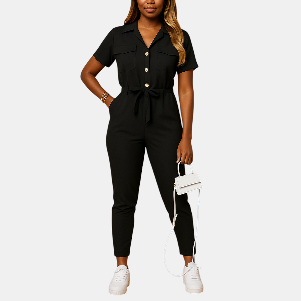 Dames jumpsuit met getailleerde pasvorm en knoopsluiting, perfect voor werk, brunch of een avondje uit