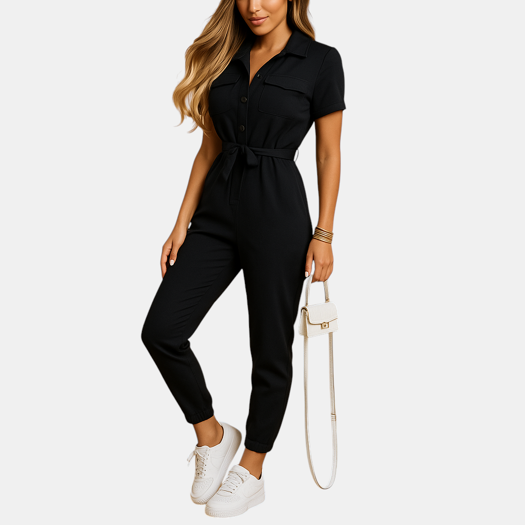 Dames jumpsuit met getailleerde pasvorm en knoopsluiting, perfect voor werk, brunch of een avondje uit
