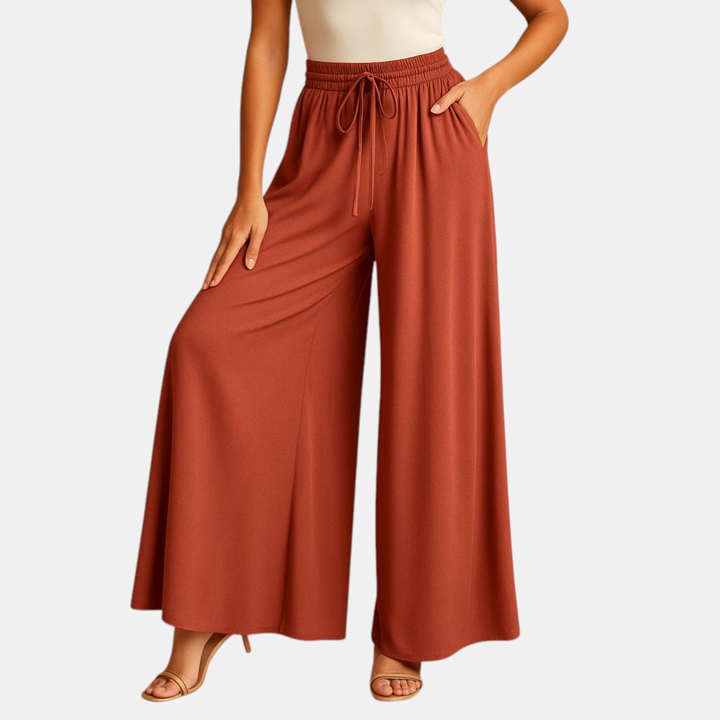Damesbroek met hoge taille en wijde pijpen, elegant ontwerp met elastische band voor comfortabel en stijlvol dagelijks gebruik.