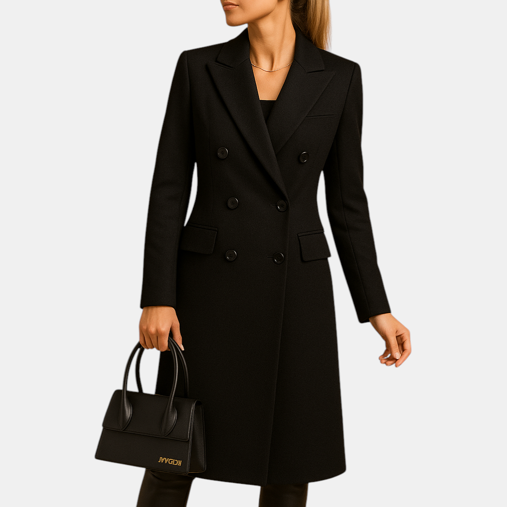 Elegante lange winterjas voor dames met isolerende voering en moderne snit. Stijlvol en warm, ideaal voor dagelijks gebruik en winterse gelegenheden.