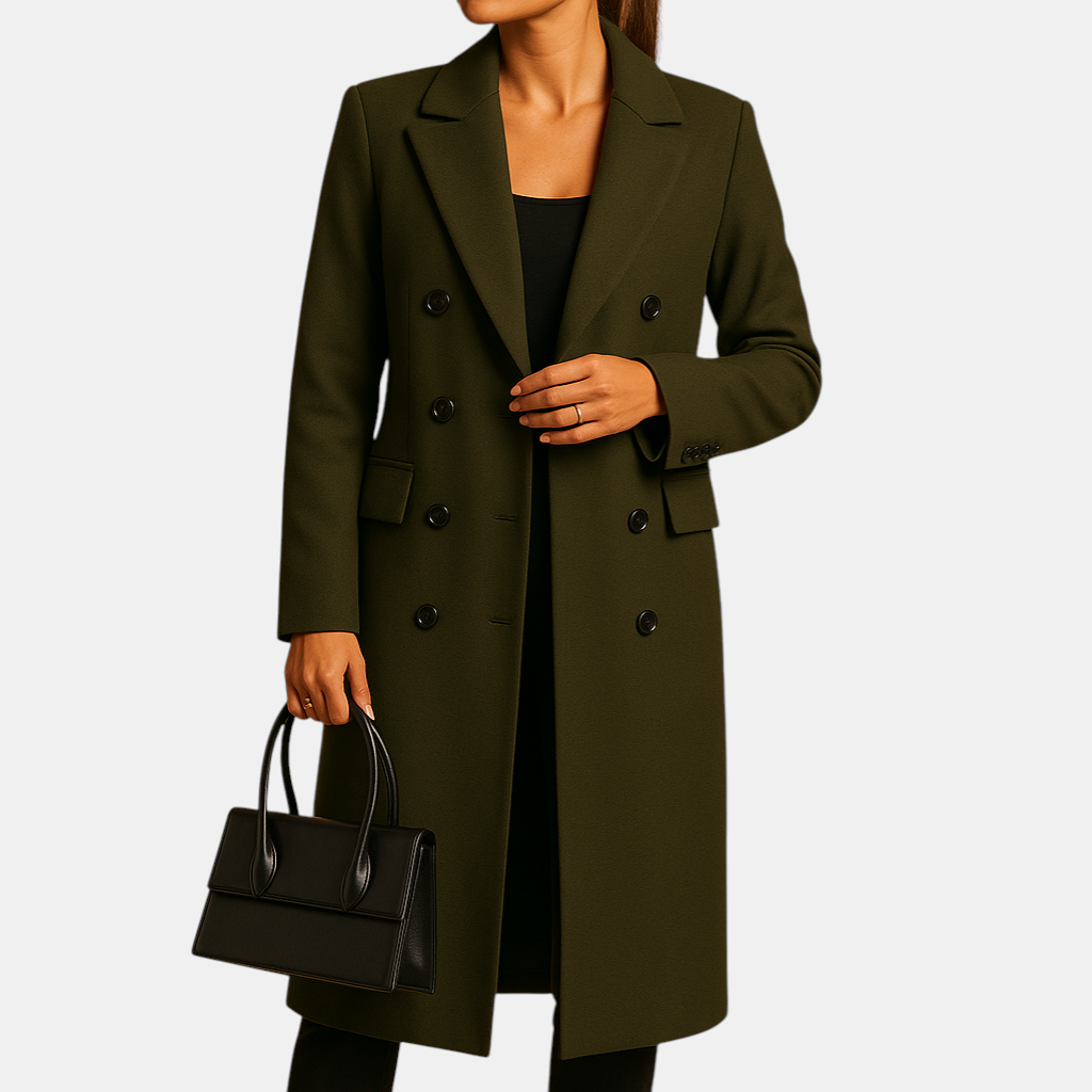 Elegante lange winterjas voor dames met isolerende voering en moderne snit. Stijlvol en warm, ideaal voor dagelijks gebruik en winterse gelegenheden.