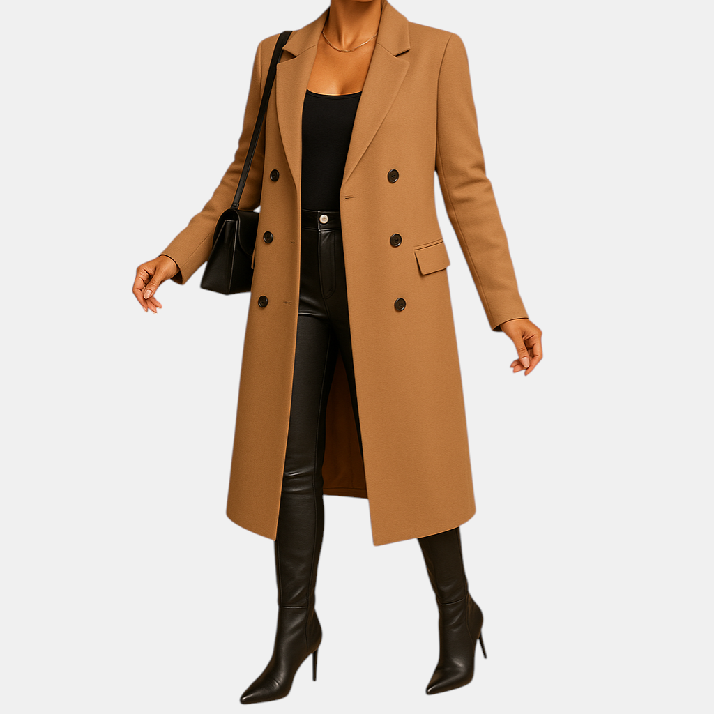 Elegante lange winterjas voor dames met isolerende voering en moderne snit. Stijlvol en warm, ideaal voor dagelijks gebruik en winterse gelegenheden.