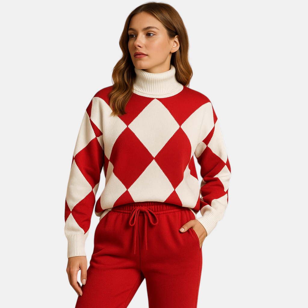Comfortabel damespak met trui en joggingbroek in ademende stof, ideaal als huispak of casual outfit voor buiten.