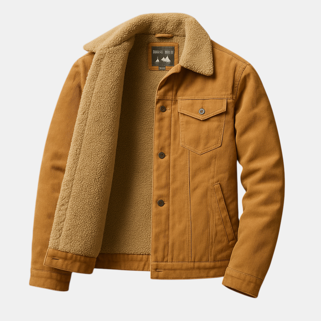 Heren corduroy jas met zachte stof en slanke pasvorm in neutrale kleuren, geschikt voor casual en formele gelegenheden.