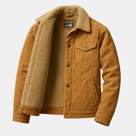 Heren corduroy jas met zachte stof en slanke pasvorm in neutrale kleuren, geschikt voor casual en formele gelegenheden.