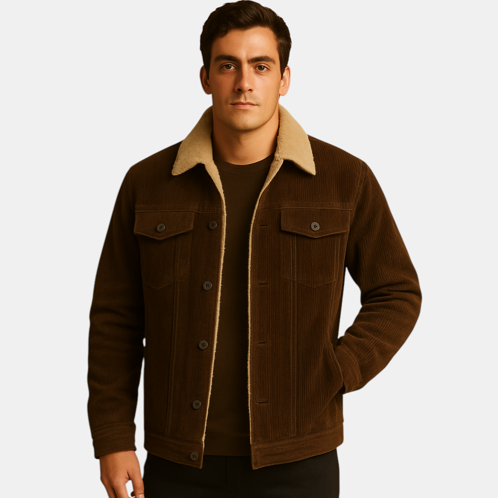 Heren corduroy jas met zachte stof en slanke pasvorm in neutrale kleuren, geschikt voor casual en formele gelegenheden.