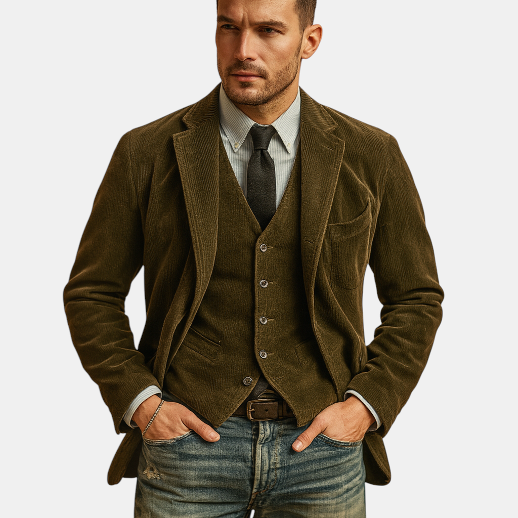 Corduroy jack voor heren met retro design en praktische zakken, ideaal voor casual en formele looks in de herfst en winter.