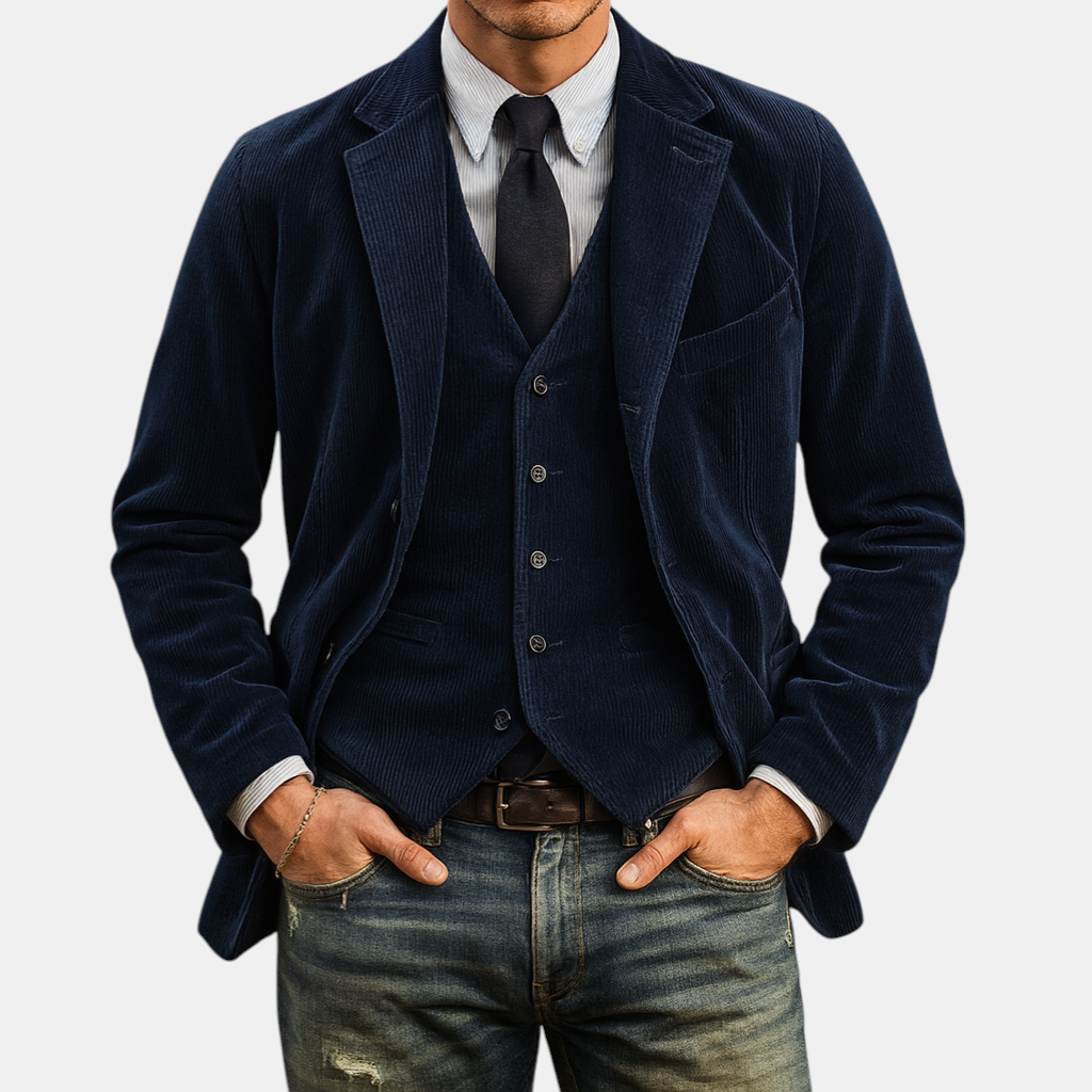 Corduroy jack voor heren met retro design en praktische zakken, ideaal voor casual en formele looks in de herfst en winter.