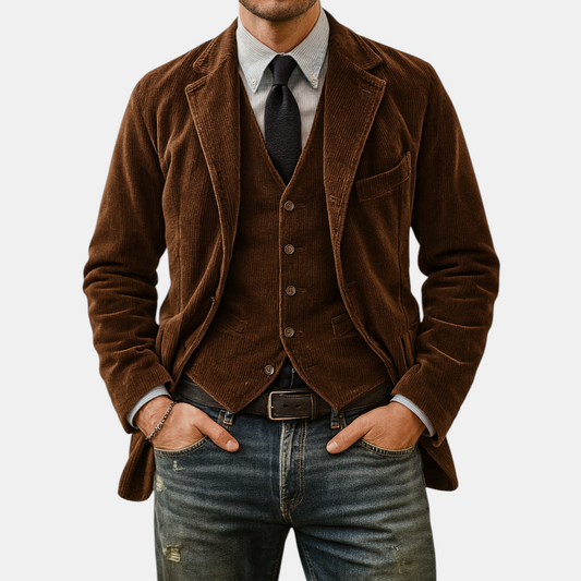 Corduroy jack voor heren met retro design en praktische zakken, ideaal voor casual en formele looks in de herfst en winter.