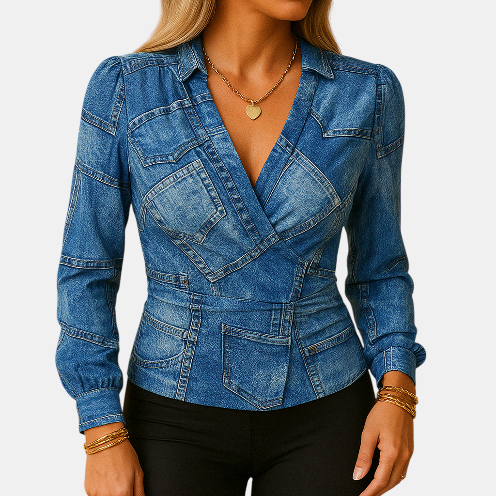 Dames top met lange mouwen en V-hals, gemaakt van zachte stretchstof voor een comfortabele en stijlvolle look in elk seizoen
