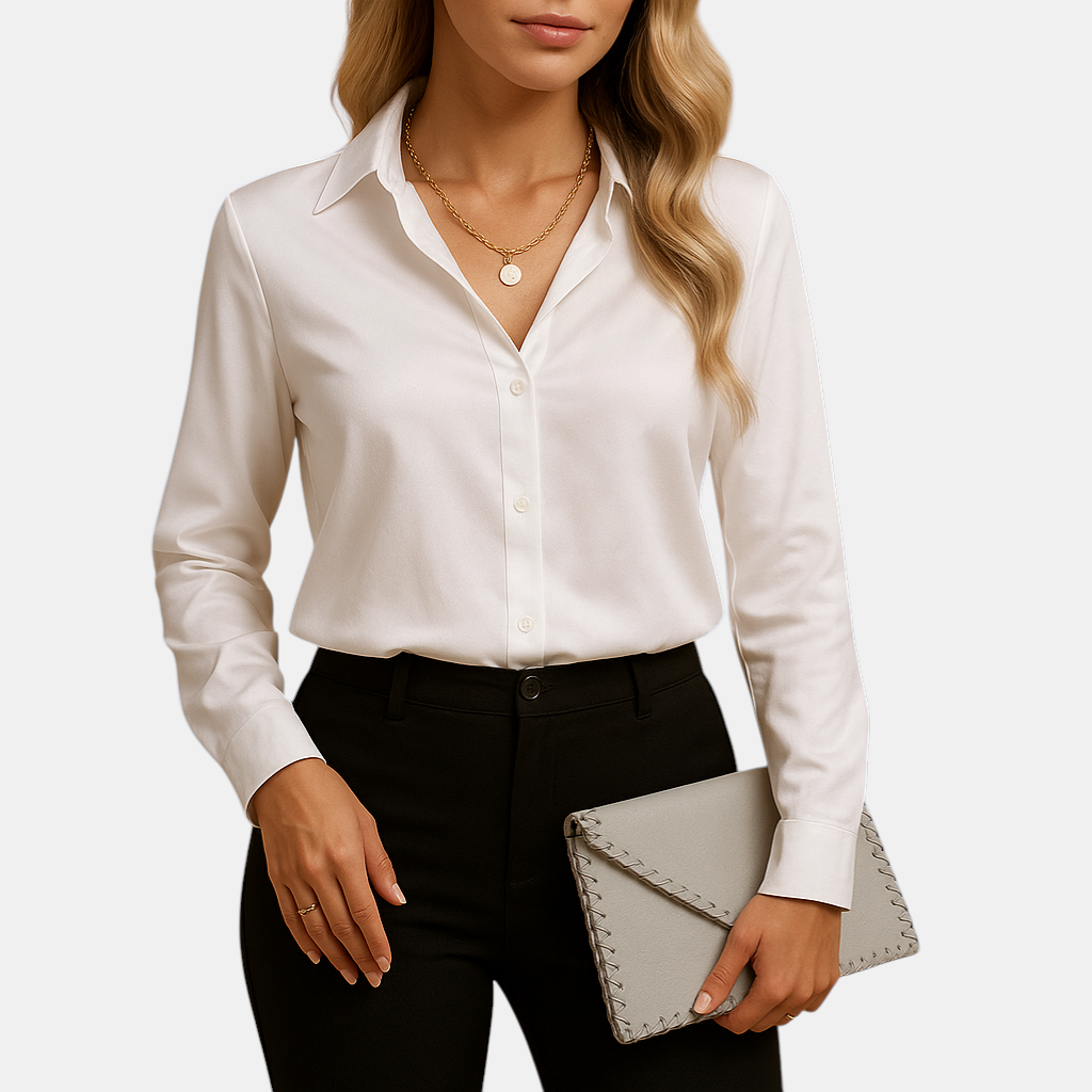 Tijdloze damesblouse met klassieke pasvorm en lichte stof, geschikt voor werk en dagelijkse gelegenheden
