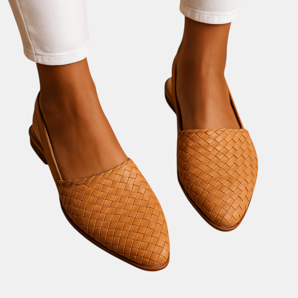 Luxueuze damesflats met gesloten geweven neus en ademende pasvorm, ideaal voor werk of stijlvolle dagelijkse outfits.