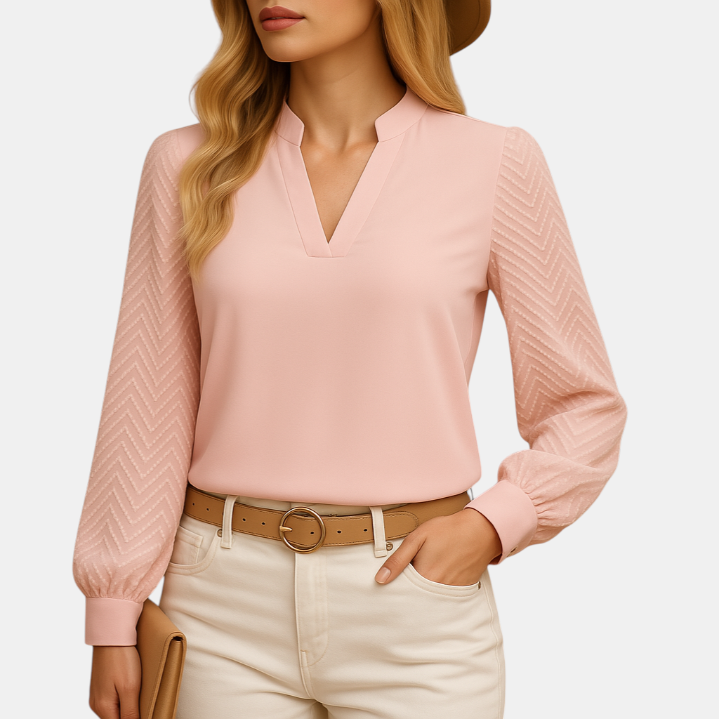 V-hals dames top met vloeiende pasvorm en elegante uitstraling, perfect voor werk of casual outfits in elk seizoen