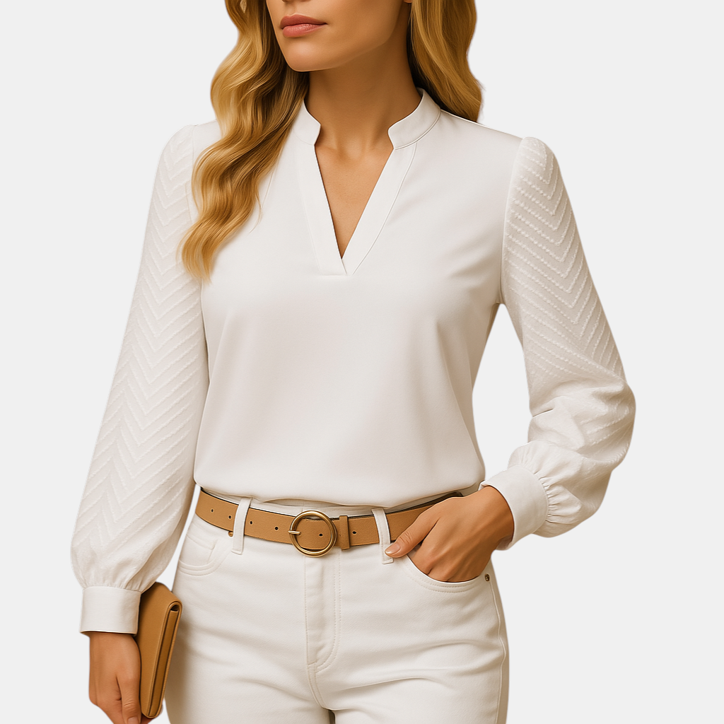 V-hals dames top met vloeiende pasvorm en elegante uitstraling, perfect voor werk of casual outfits in elk seizoen