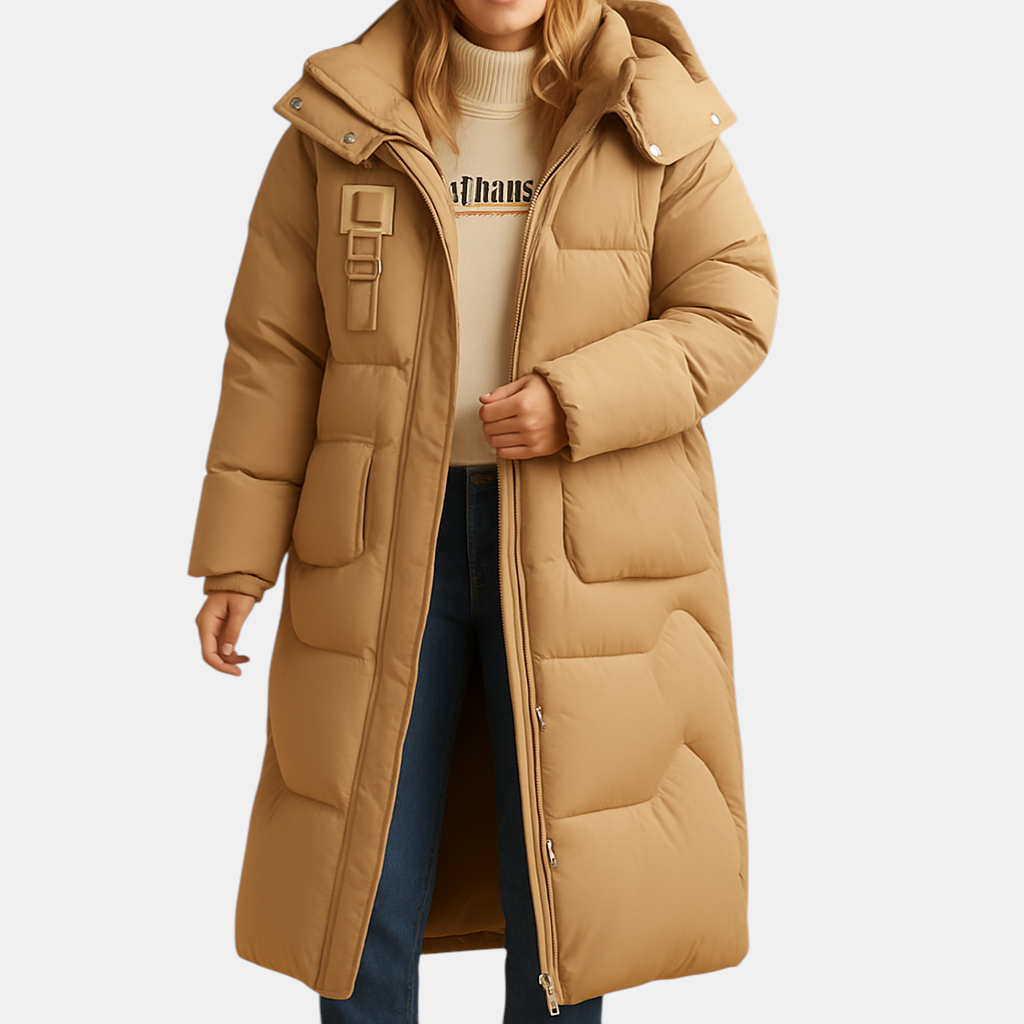 Elegante warme winterjas voor dames met getailleerde pasvorm, praktische zakken en warme voering, ideaal voor dagelijks gebruik en feestelijke gelegenheden.