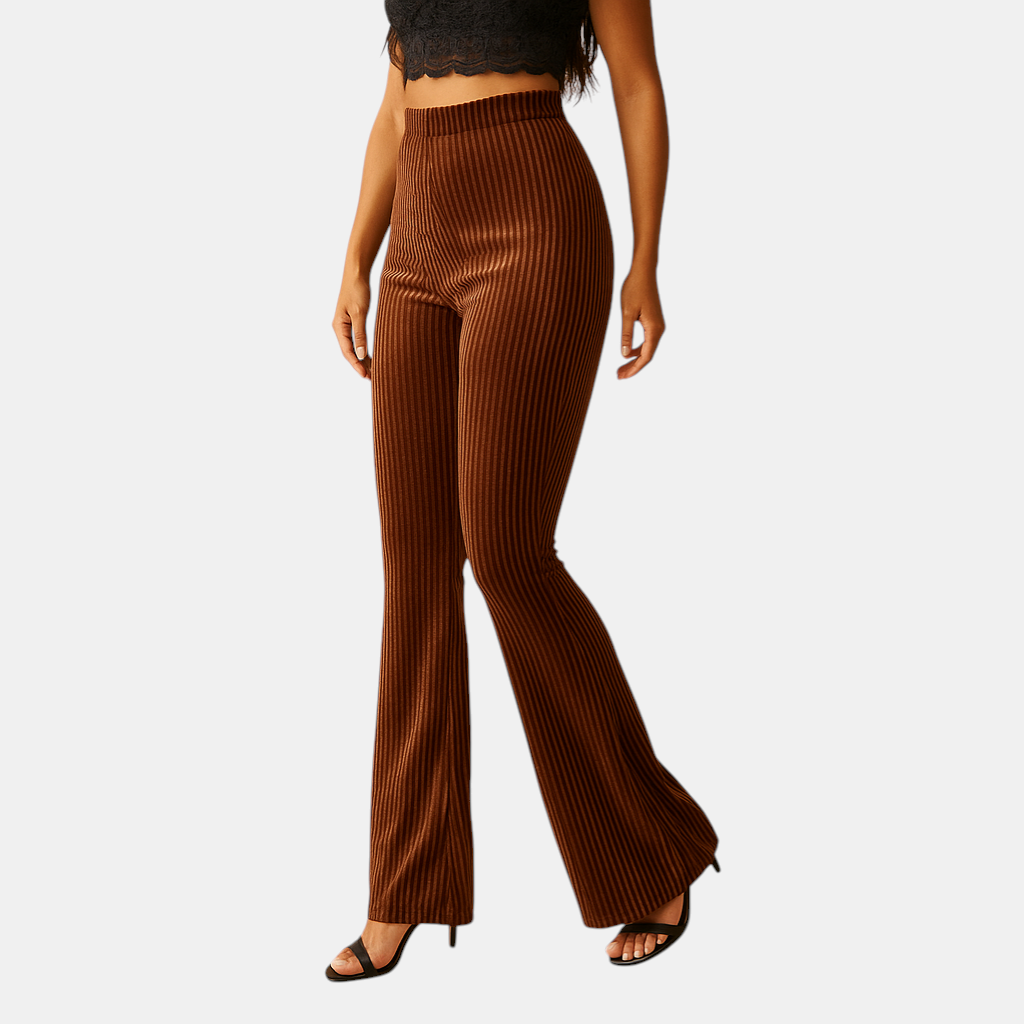 Flared corduroy broek voor dames met hoge taille in groen, bruin of zwart, perfect voor casual en chique outfits.