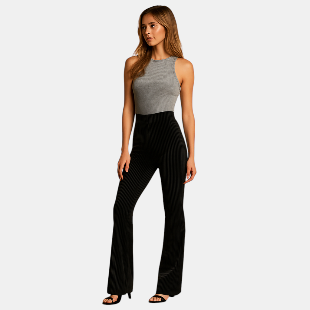 Flared corduroy broek voor dames met hoge taille in groen, bruin of zwart, perfect voor casual en chique outfits.
