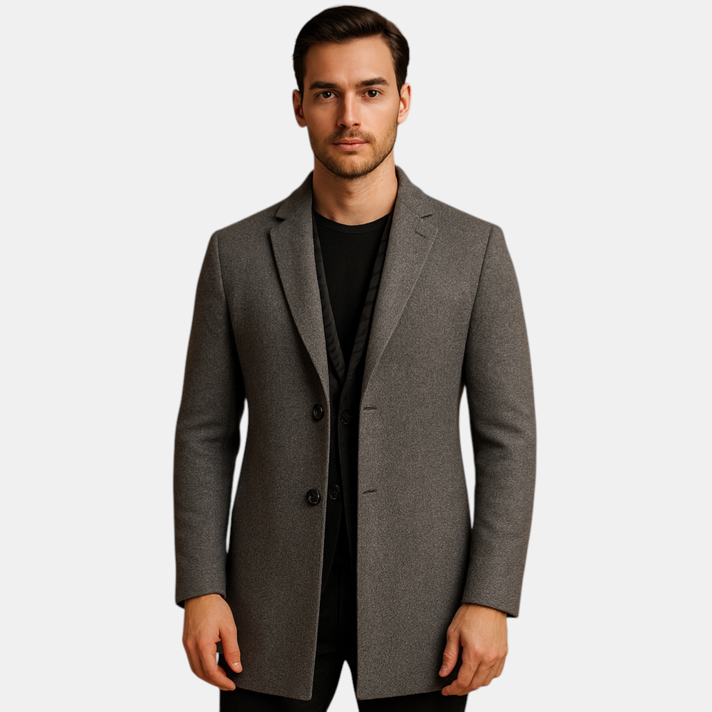 Formele wintermantel voor heren met klassiek lang design en warme voering, ideaal voor formele gelegenheden en koude dagen.