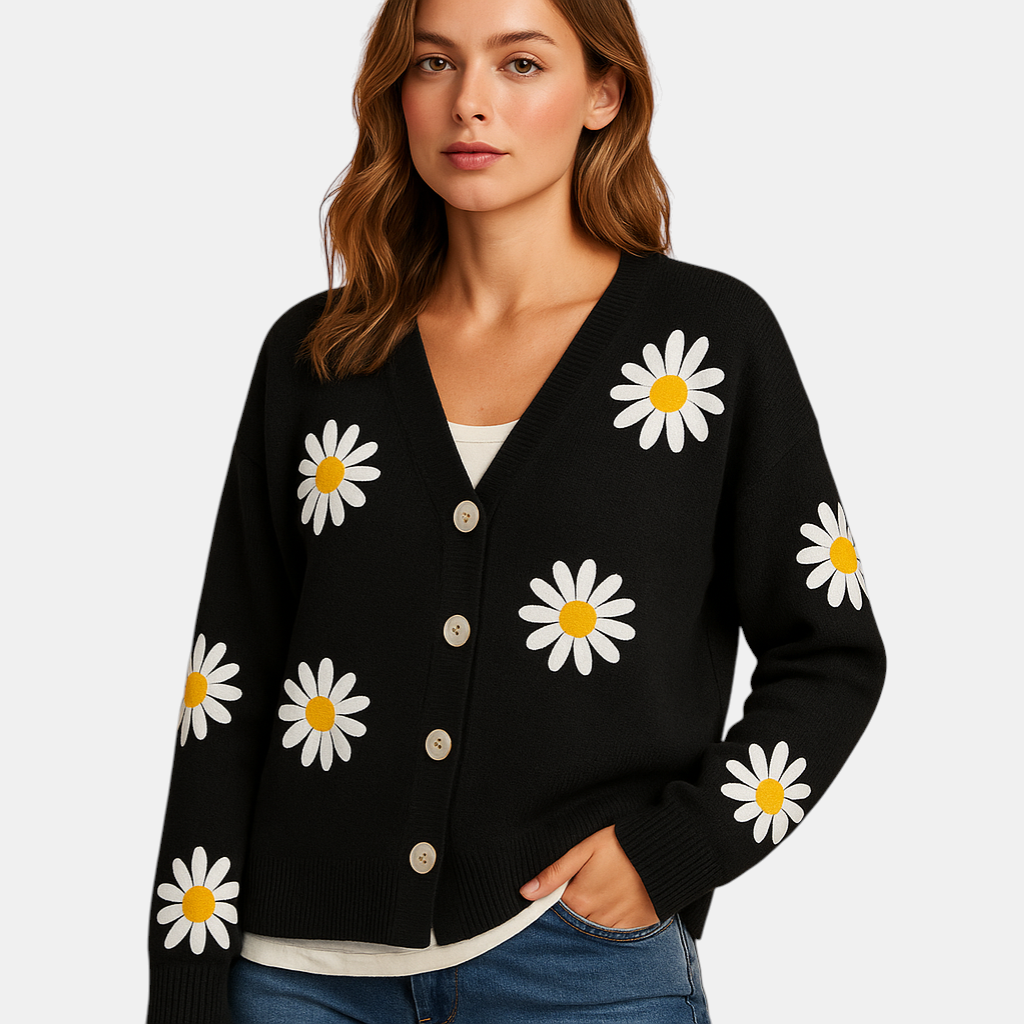 Gebreid damesvest met bloemenpatroon en knoopsluiting, zacht en ademend, ideaal voor herfst- en winterlagen in diverse stijlvolle kleuren.