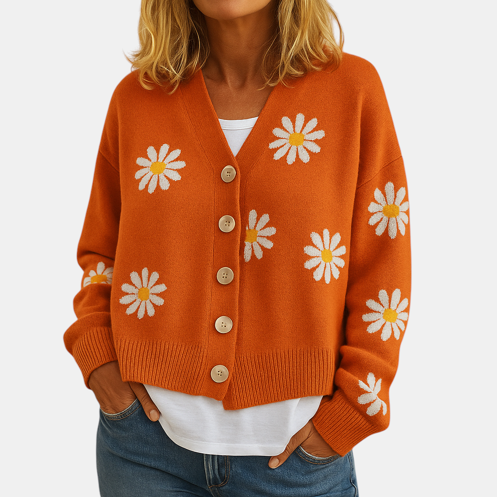 Gebreid damesvest met bloemenpatroon en knoopsluiting, zacht en ademend, ideaal voor herfst- en winterlagen in diverse stijlvolle kleuren.