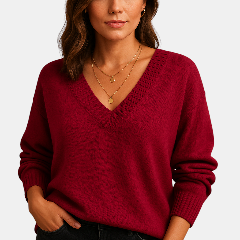 Casual damestrui met diepe V-hals en zachte rekbare knit, ideaal voor dagelijks gebruik en gelaagde looks