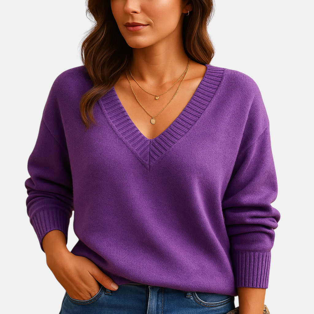 Casual damestrui met diepe V-hals en zachte rekbare knit, ideaal voor dagelijks gebruik en gelaagde looks