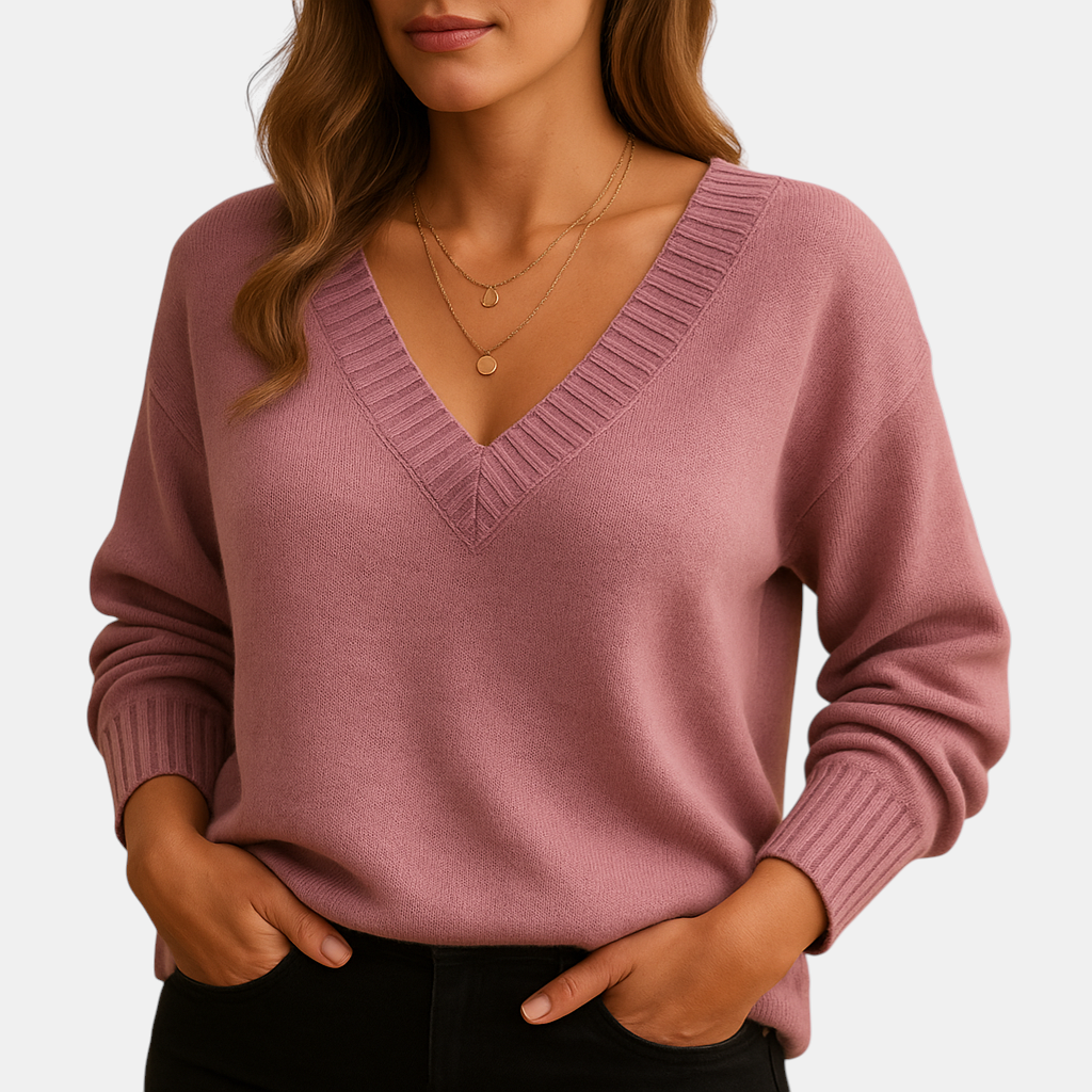 Casual damestrui met diepe V-hals en zachte rekbare knit, ideaal voor dagelijks gebruik en gelaagde looks