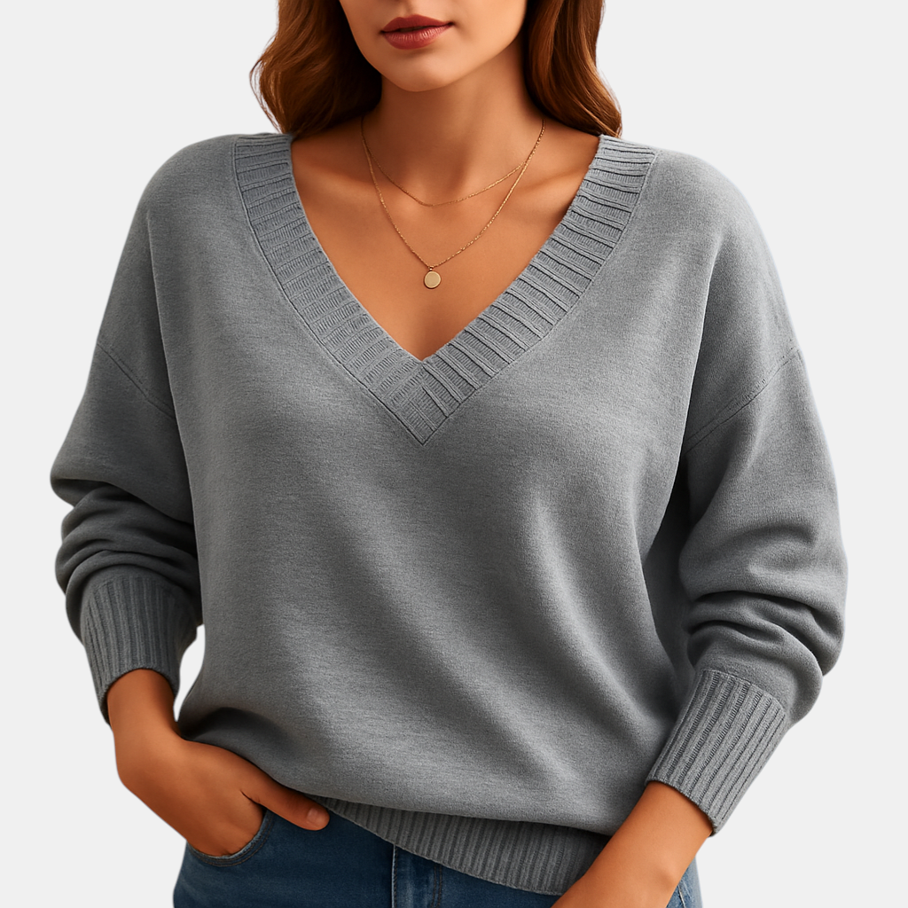 Casual damestrui met diepe V-hals en zachte rekbare knit, ideaal voor dagelijks gebruik en gelaagde looks