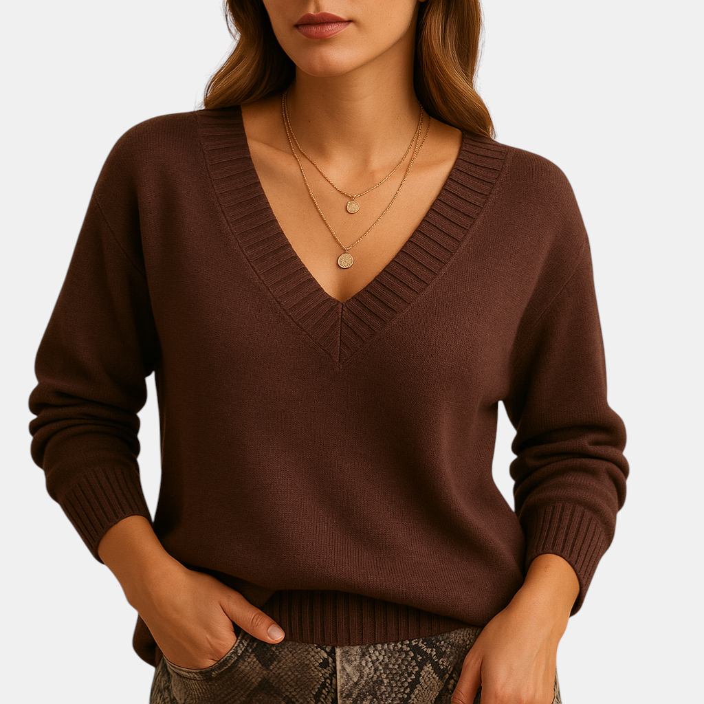 Casual damestrui met diepe V-hals en zachte rekbare knit, ideaal voor dagelijks gebruik en gelaagde looks