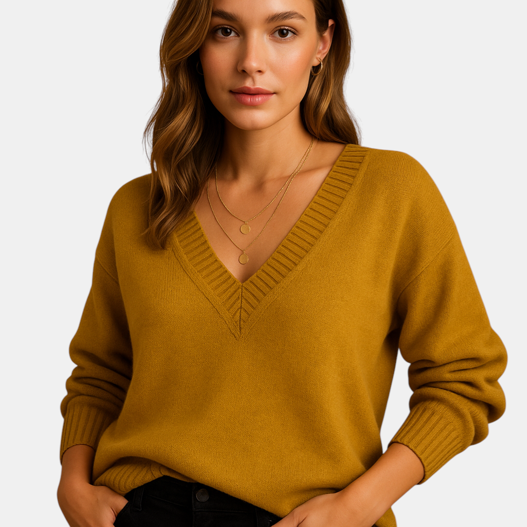 Casual damestrui met diepe V-hals en zachte rekbare knit, ideaal voor dagelijks gebruik en gelaagde looks