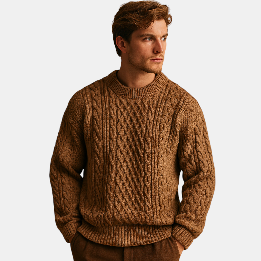 Gebreide wintertrui voor heren met ronde hals en losse pasvorm, ideaal voor koude dagen. Tijdloos ontwerp voor dagelijks gebruik en casual outfits.