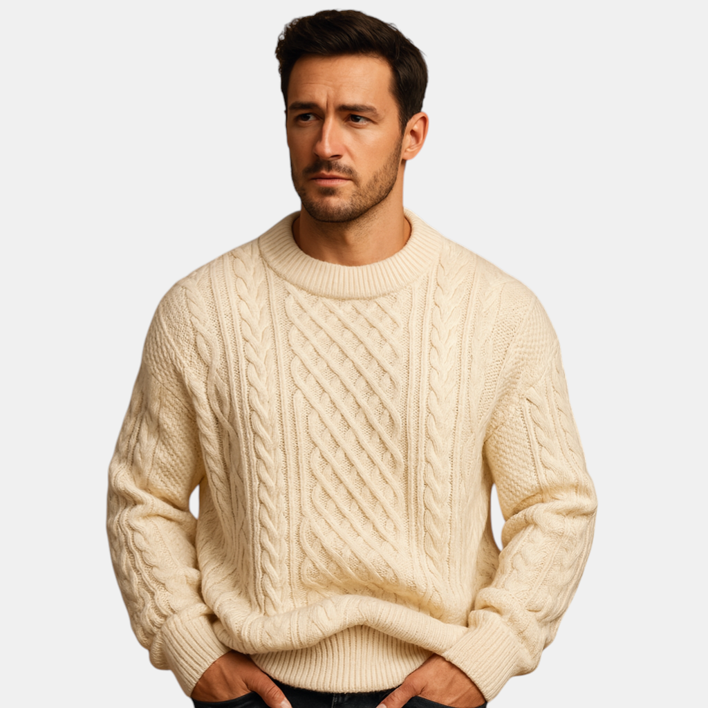 Gebreide wintertrui voor heren met ronde hals en losse pasvorm, ideaal voor koude dagen. Tijdloos ontwerp voor dagelijks gebruik en casual outfits.