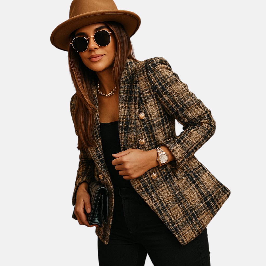 Elegante getailleerde damesblazer van hoogwaardige stofmix, perfect voor kantoor, formele afspraken en casual chique stijlen.