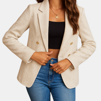 Dames blazer met reverskraag en getailleerde pasvorm, ideaal voor werk en stijlvolle dagelijkse outfits.
