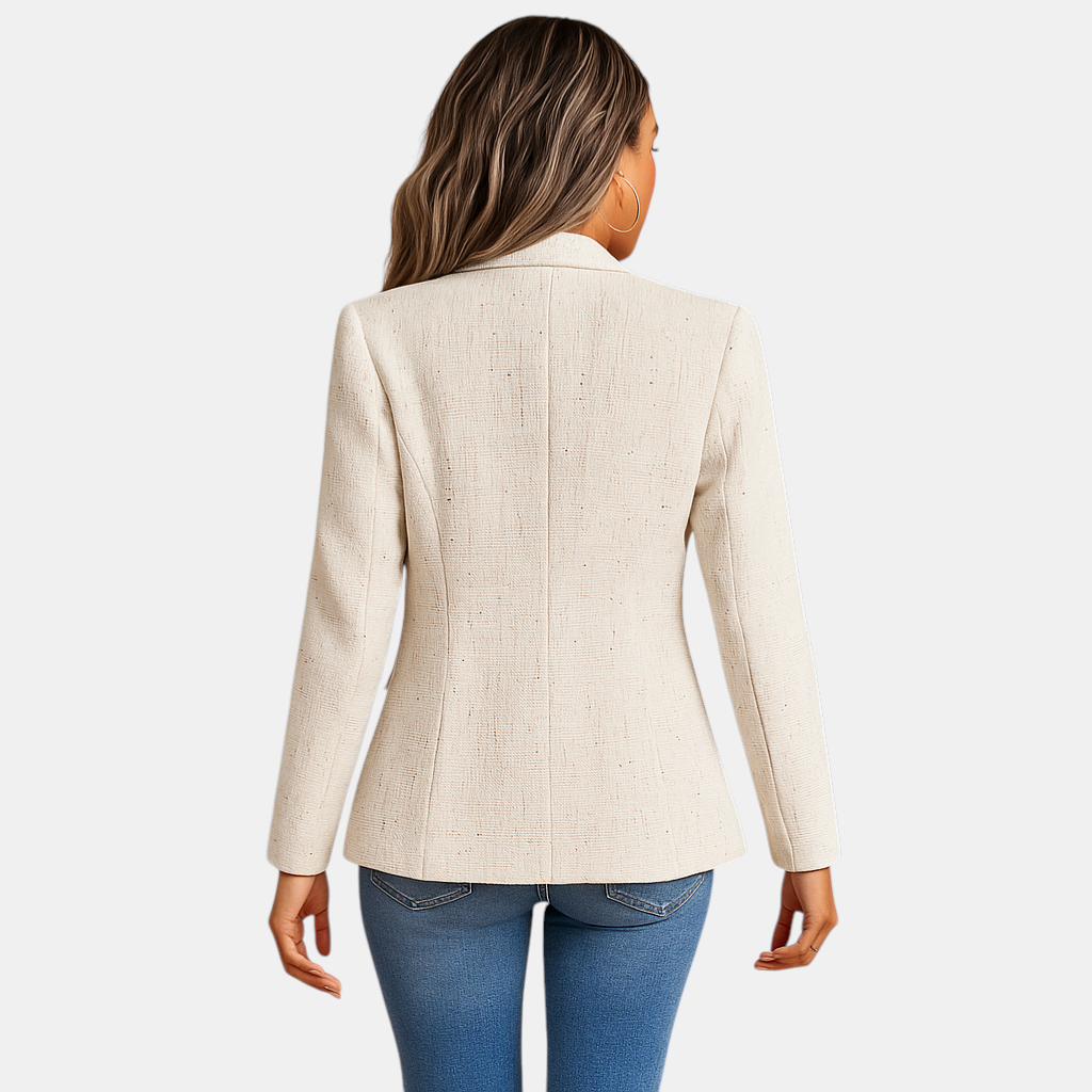 Dames blazer met reverskraag en getailleerde pasvorm, ideaal voor werk en stijlvolle dagelijkse outfits.