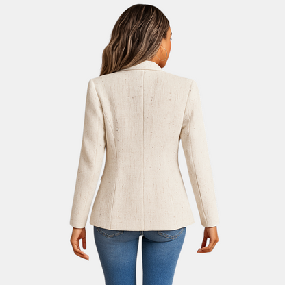 Dames blazer met reverskraag en getailleerde pasvorm, ideaal voor werk en stijlvolle dagelijkse outfits.