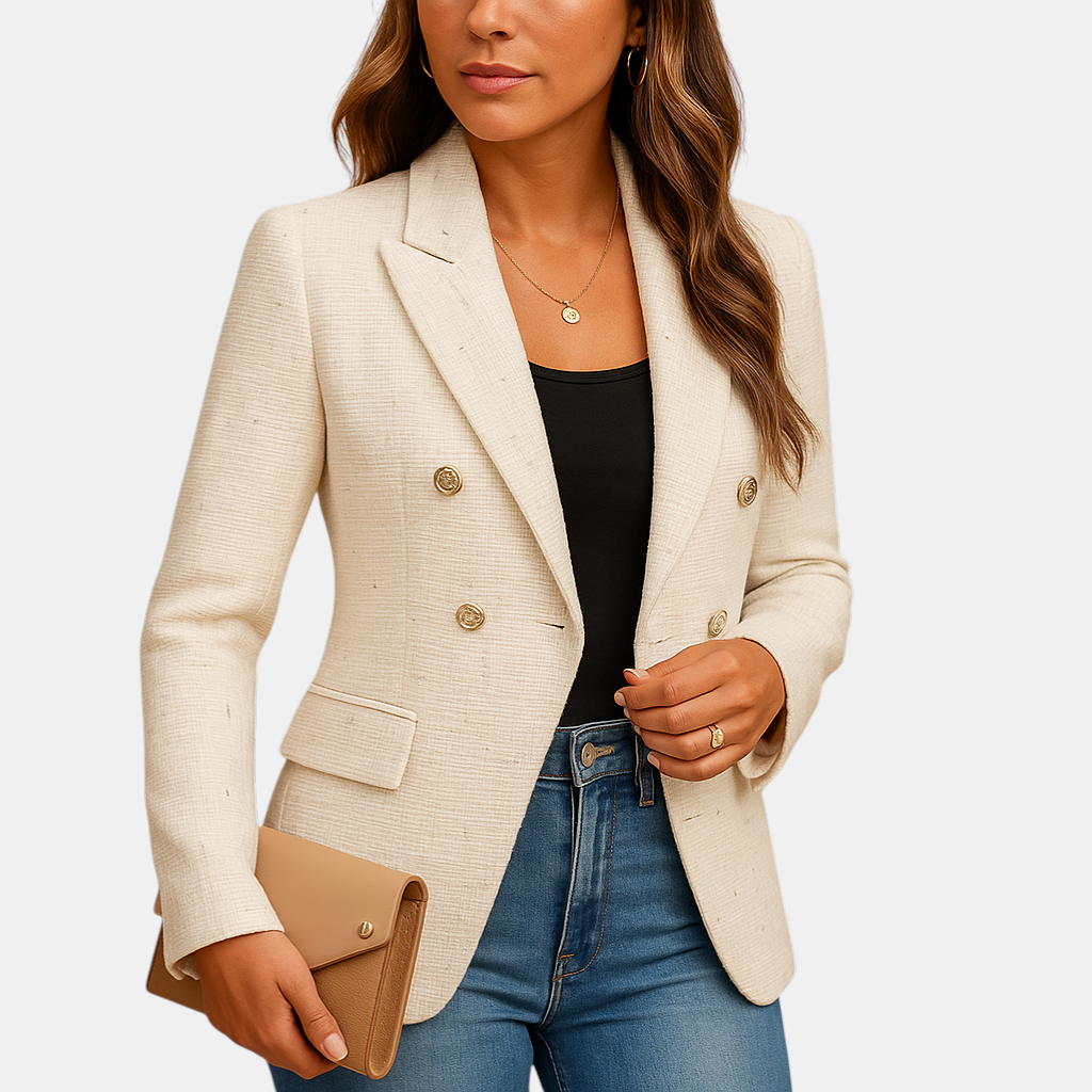 Dames blazer met reverskraag en getailleerde pasvorm, ideaal voor werk en stijlvolle dagelijkse outfits.