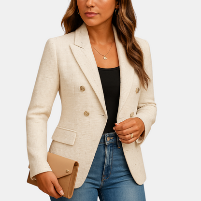 Dames blazer met reverskraag en getailleerde pasvorm, ideaal voor werk en stijlvolle dagelijkse outfits.