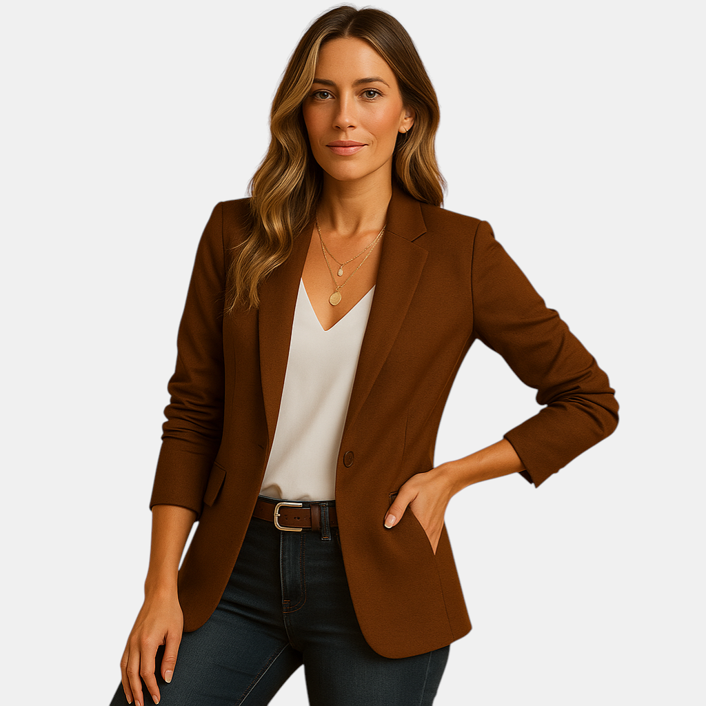 Elegante damesblazer met lange mouwen en getailleerde pasvorm, ideaal voor werk, events en casual outfits.