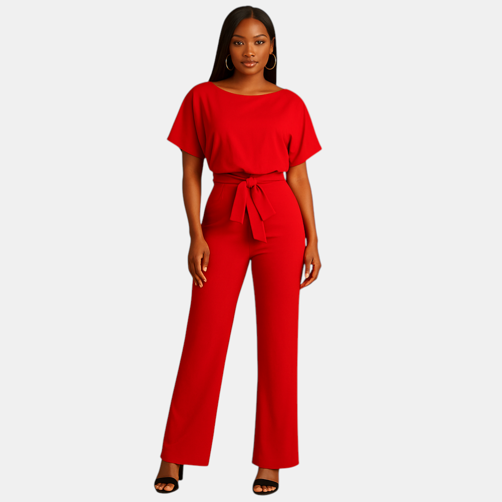 Dames jumpsuit met halternek, open rug en glitterstof – ideaal voor feestjes, gala’s en elegante gelegenheden.