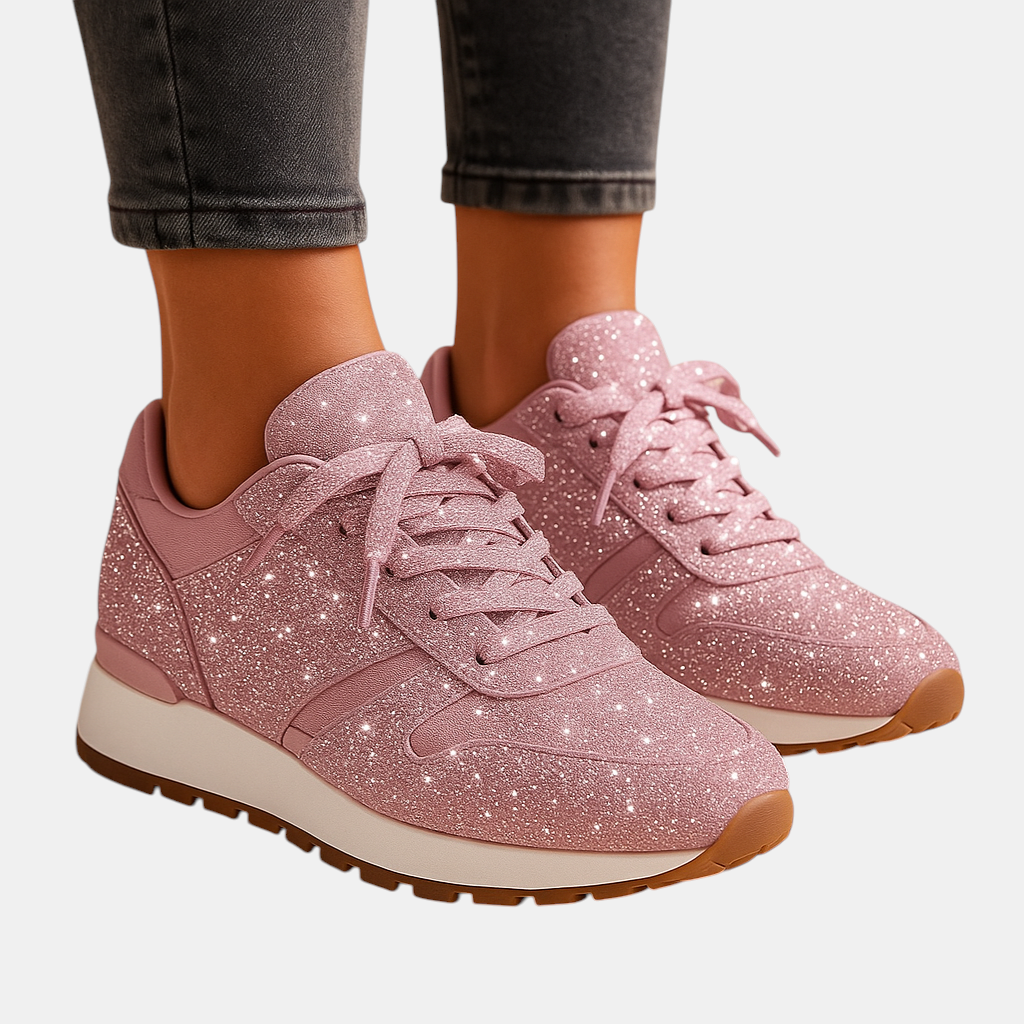 Glitter sneakers voor dames met pailletten en vetersluiting, ideaal voor een feestelijke en stijlvolle look.