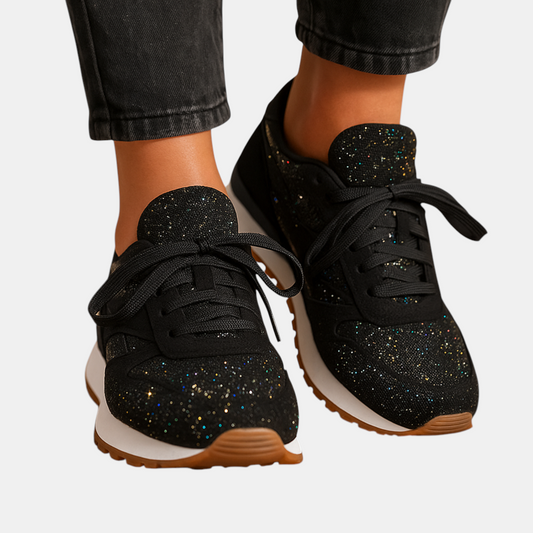 Glitter sneakers voor dames met pailletten en vetersluiting, ideaal voor een feestelijke en stijlvolle look.