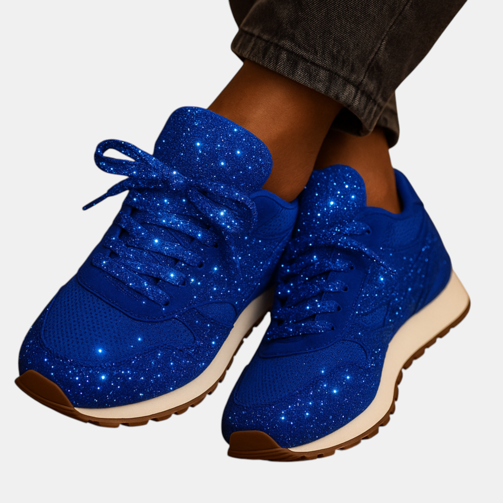 Glitter sneakers voor dames met pailletten en vetersluiting, ideaal voor een feestelijke en stijlvolle look.