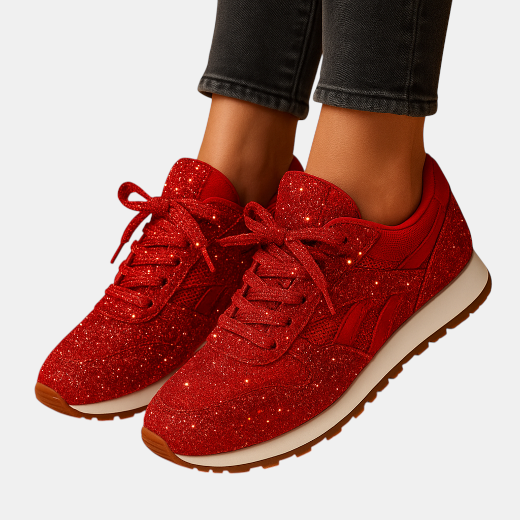Glitter sneakers voor dames met pailletten en vetersluiting, ideaal voor een feestelijke en stijlvolle look.