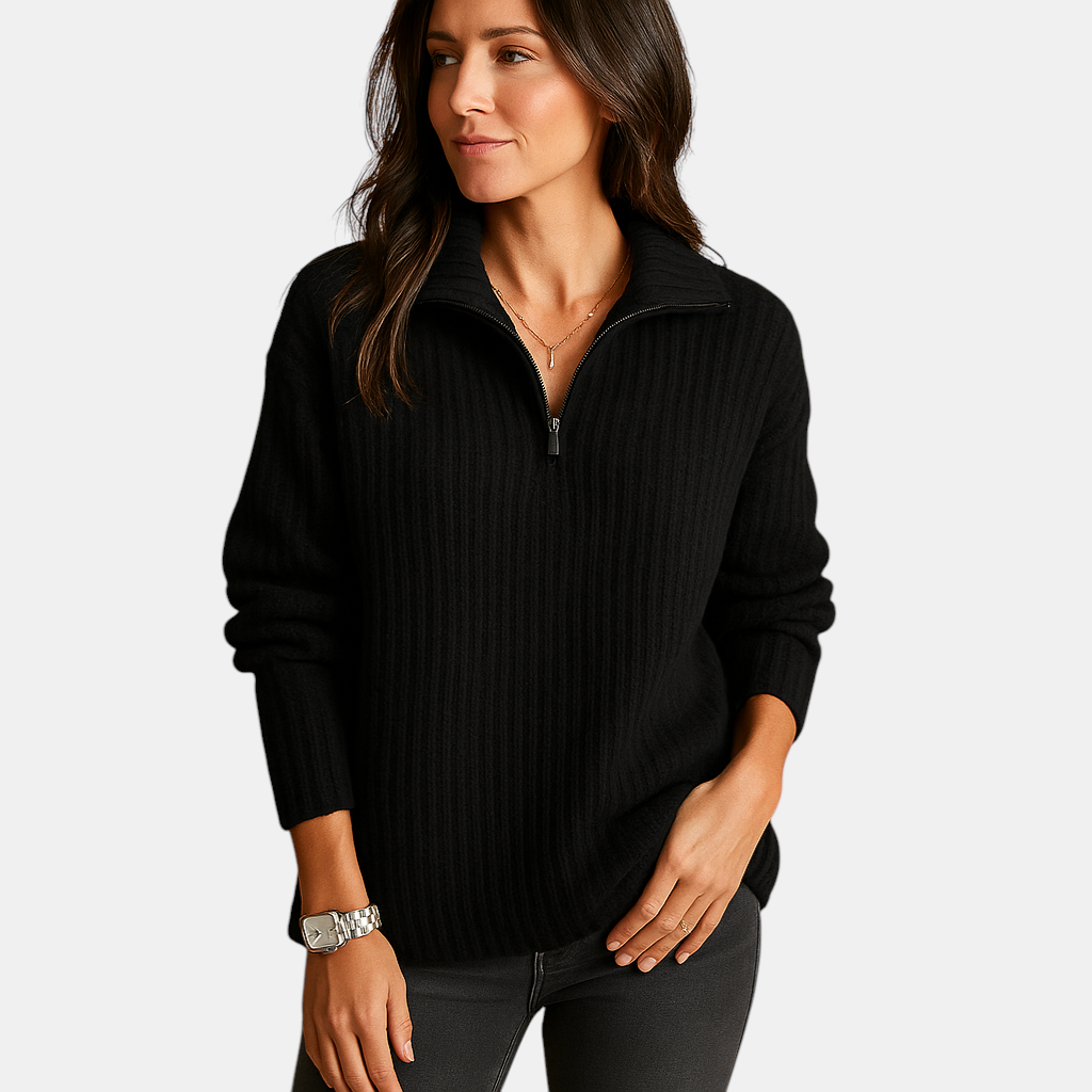 Half-zip damestrui met colkraag in regular fit, ideaal voor kantoor, casual dagen of elegante laagjes in elk seizoen