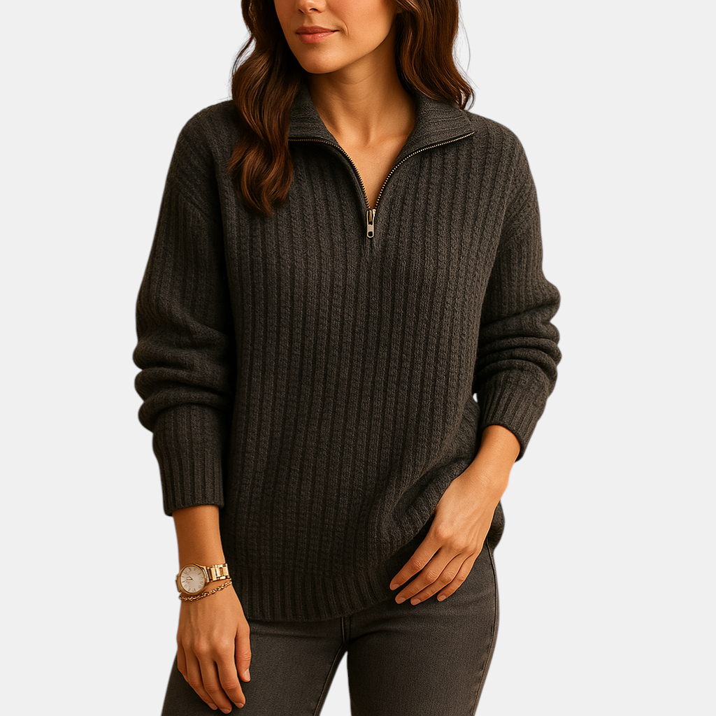 Half-zip damestrui met colkraag in regular fit, ideaal voor kantoor, casual dagen of elegante laagjes in elk seizoen