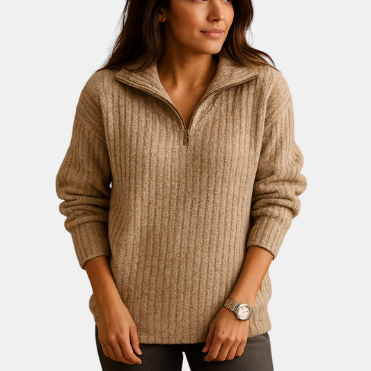 Half-zip damestrui met colkraag in regular fit, ideaal voor kantoor, casual dagen of elegante laagjes in elk seizoen